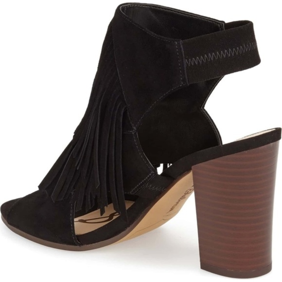 Sam Edelman Elaine Black Suede Fringe Heel 6.5 Womens - Picture 4 of 7